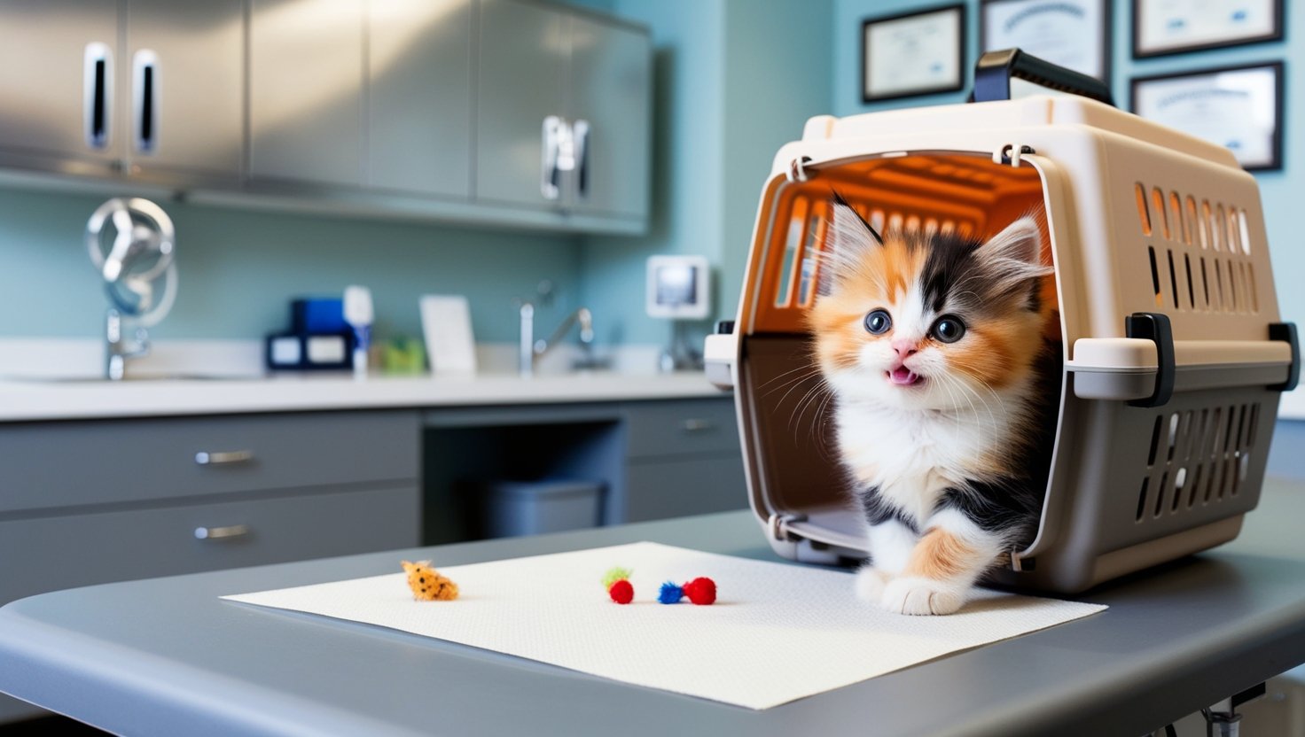 Cat waiting at the vet clinic, highlighting the importance of regular check-ups for UTI prevention.