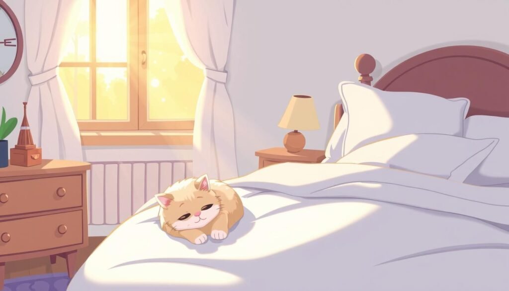 cat sleeps in the feet