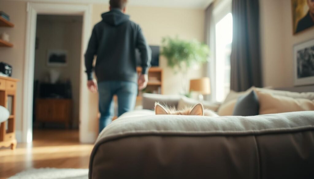walking past hiding cat