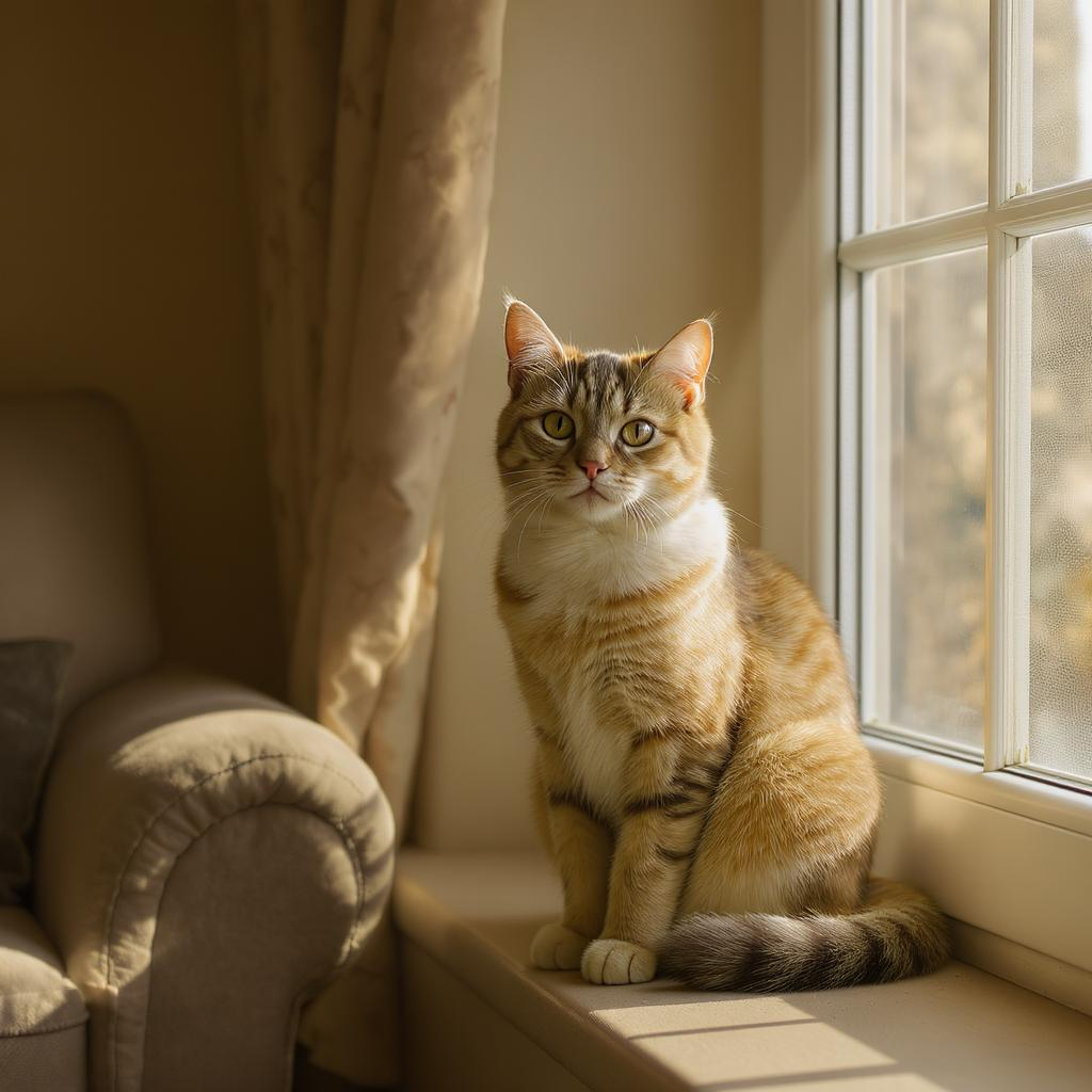 a curious indoor cat sitting on a windowsill